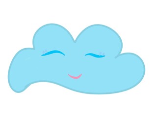 cloud computing concept. cartoon illustration of happy sunny cloud, cute smile, blue color, for icons, symbols, logos, natural knowledge, water cycle, weather