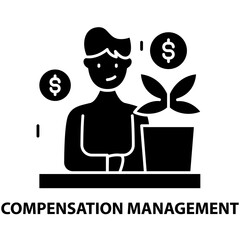 compensation management icon, black vector sign with editable strokes, concept illustration