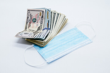 Medical Mask 100 Dollar Bills Background Coronavirus Business