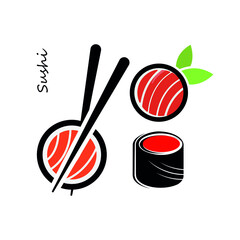 Sushi roll set. Isometric sushi icons on white background. Japanese food.

L