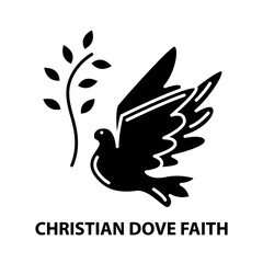christian dove faith icon, black vector sign with editable strokes, concept illustration