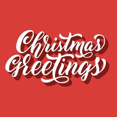 Christmas greetings brush hand lettering, with 3d shadow on retro red background. Vector type illustration. Can be used for holidays festive design.	