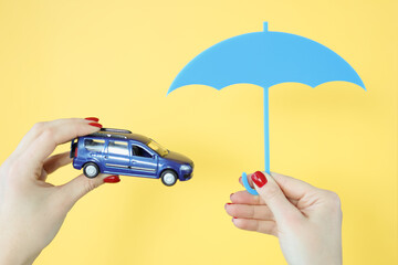 They are holding a car and an umbrella.