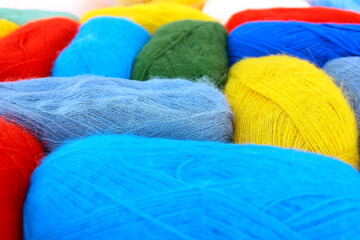 Woolen yarn in different colors.