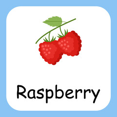 Flat Illustration of Raspberry with Text Vector Design. Education for Kids.