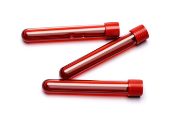 Test tube with red plug isolated on white background