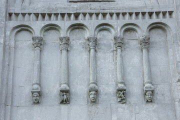 Details of the facade of the Church of the Intercession on the Nerl - a historical UNESCO monument...