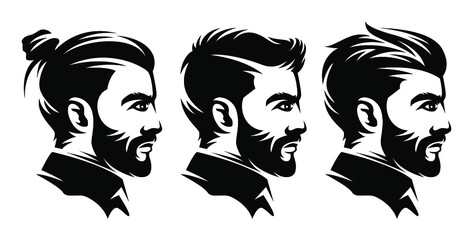 set barbershop men hairstyle illustrations from the side