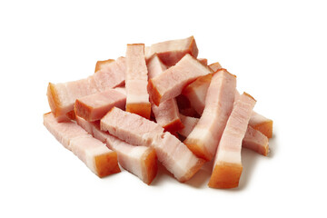 Heap of bacon slices isolated on white background