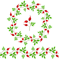 Seamless brush and round frame, border with rose hip for greeting cards, invitations, posters, banners.