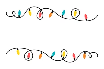 Fotobehang Two tangled wires, garlands with colorful christmas lights. Vector Christmas design template. © cosmic_pony