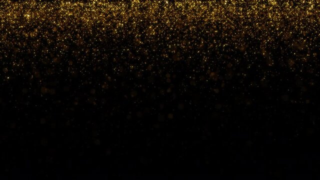 Abstract motion background shining gold stars and particles falling. Shimmering glittering particles with bokeh. New year and Christmas background. Seamless 4K loop video animation