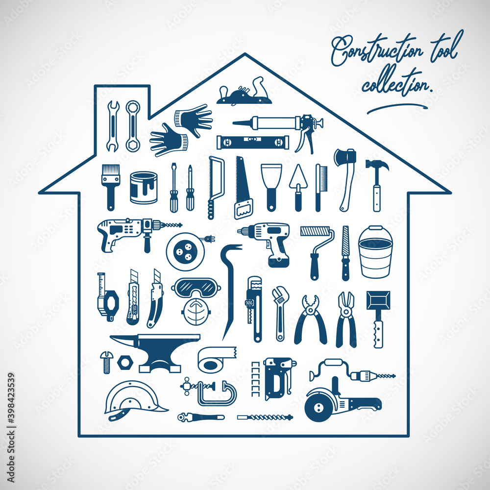 Wall mural Construction tool collection. Icons set. 