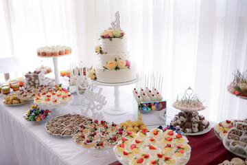 beautiful variety of cakes on a plate of candy bar