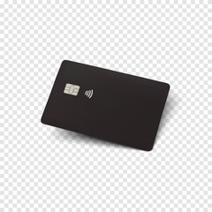 Black credit card. Blank realistic template for your projects. Vector illustration. - obrazy, fototapety, plakaty