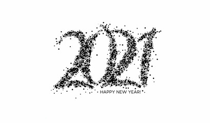 Happy New Year 2021 Particle Text Typography Design Banner Poster, Vector illustration.