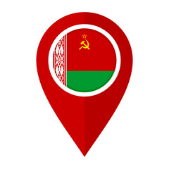 Fototapeta premium flat map marker icon with byelorussian soviet socialist republic flag isolated on white background 