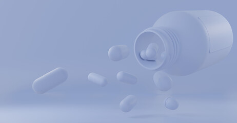 Antibiotic capsule pill and capsule pills bottle.  Pharmaceutics concept. Pharmaceutical industry. Pharmacy product. Capsule pills production.