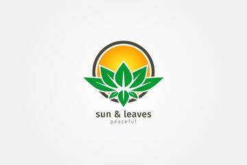 sun and leaves peaceful logo for spa, yoga community, village, cottage, natural health care product