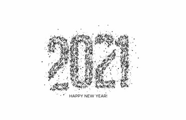Happy New Year 2021 Particle Text Typography Design Banner Poster, Vector illustration.