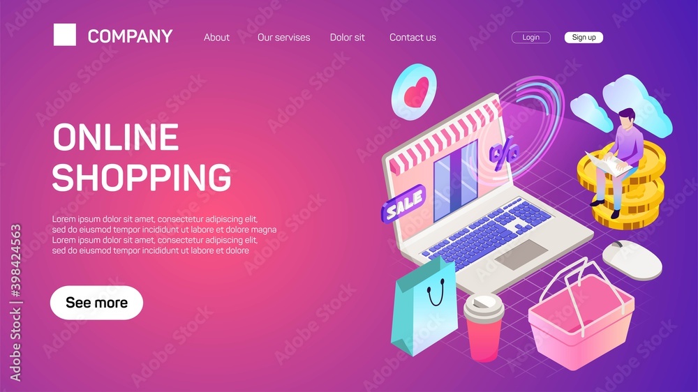 Wall mural set of effective website template designs. online shopping. e-commerce. modern flat design vector il