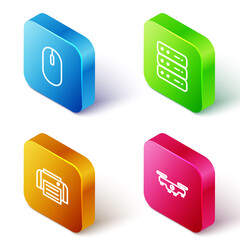 Set Isometric line Computer mouse, Server, Data, Web Hosting, Printer and Drone flying icon. Vector.