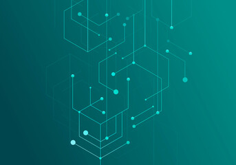 Hexagon technology connect for web design on blue background. Abstract modern backdrop. Creative vector concept. High tech digital technology concept. Futuristic backdrop