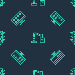 Set line Robotic robot arm hand factory, Smart Tv and Traffic light on seamless pattern. Vector.