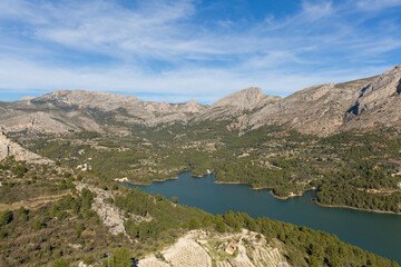 Beautiful spanish lake Guadalest Spain with stunning mountain scene