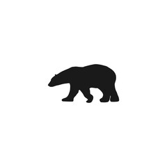 Black silhouette of polar bear. vector flat icon isolated on white
