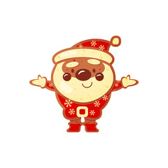 Gingerbread cheerful Santa Claus on a white background.