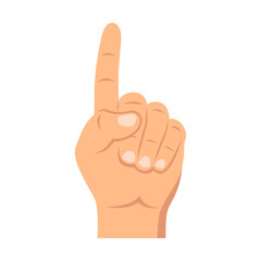 Counting fingers - number one. The index finger pointing up. Communication gestures concept. Vector illustration.