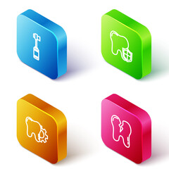 Set Isometric line Toothbrush, Dental protection, treatment procedure and Broken tooth icon. Vector.