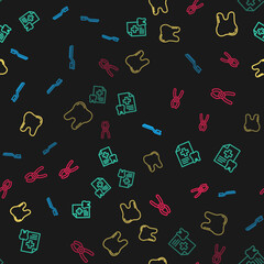 Set line Toothbrush, Dental card, and pliers on seamless pattern. Vector.
