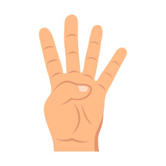 Counting fingers - number four. Hand showing four fingers. Communication gestures concept. Vector illustration.