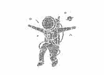 Astronaut in spacesuit, Particle Art Design illustration.