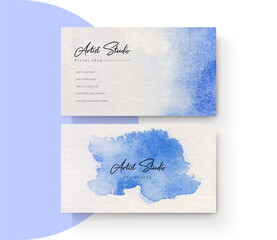 Blue background watercolor business card Design