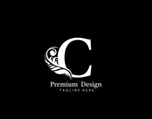 Initial C letter luxury beauty flourishes ornament monogram logo. Vintage Alphabetical Icon for book design, brand name, stamp, restaurant, boutique, notary, hotel.