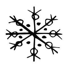 Hand drawn snowflake. Doodle vector illustration. Simple crystal snowflake on white background.