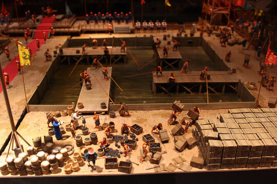 HONG KONG, MARCH 22, 2012: Model showing destruction of opium at Humen in 1839. Historical scene reproducted in Hong Kong Science Museum, Kowloon.