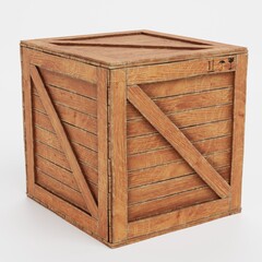 Realistic 3D Render of Wooden Box