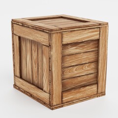 Realistic 3D Render of Wooden Box