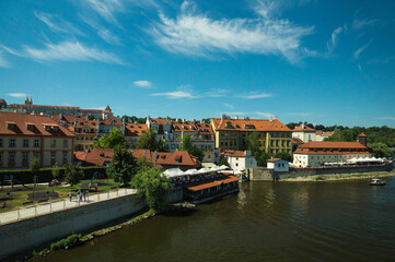 View on bridges and panorama of Prague, river vltava, summer 2017. Czech Republic