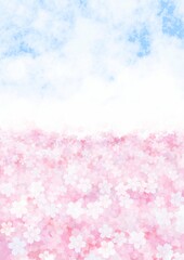 空の下で咲き広がる桜の花の背景イラスト vol.01