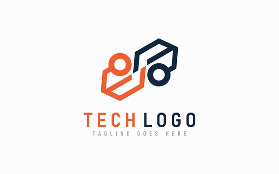 Orange and Grey Abstract Technology Logo Design. Modern Futuristic Line Symbol Design, Usable For Business, Community, Industrial, Tech, Services Company. Flat Vector Logo Design Illustration.