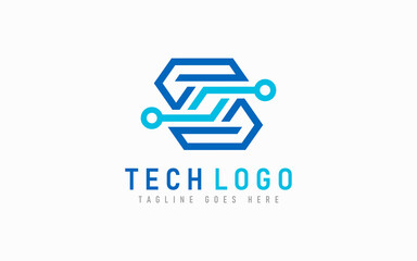 Blue Abstract Technology Logo Design. Modern Futuristic Line Symbol Design, Usable For Business, Community, Industrial, Tech, Services Company. Flat Vector Logo Design Illustration.