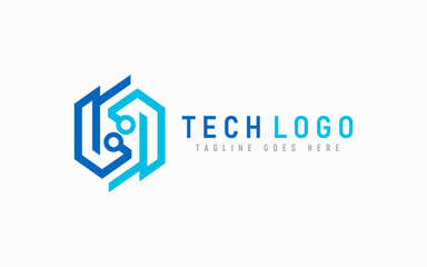 Blue Abstract Technology Logo Design. Modern Futuristic Line Symbol Design, Usable For Business, Community, Industrial, Tech, Services Company. Flat Vector Logo Design Illustration.