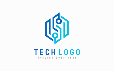 Blue Abstract Technology Logo Design. Modern Futuristic Line Symbol Design, Usable For Business, Community, Industrial, Tech, Services Company. Flat Vector Logo Design Illustration.