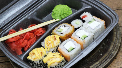 Set of Japanese rolls, Asian food