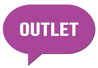 OUTLET text written in a violet speech bubble